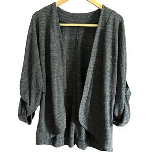 MERRITT CHARLES | Heather Gray Roll Cuff Sleeve Open Front Cardigan | Medium